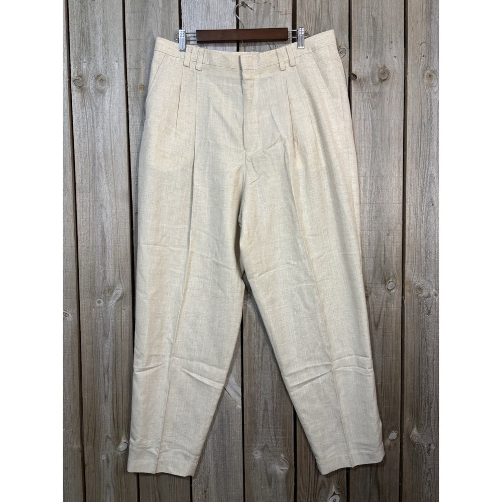 Dkny Beige Linen-Blend Pleated Chinos